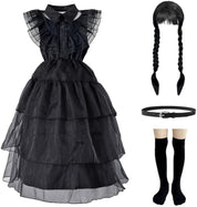 Halloween Costumes for Girls with Black Dress,Wig,Socks,Belt,Black Girls Halloween Costumes,Costumes for Girls