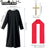 3pcs Priest Costume Adult Men, Priest Costume With Plastic Monk Cross and Red Stole for Halloween Dress Up Party Cosplay