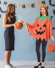 Apragaz 3 Pcs Pumpkin Costume Woman, Adult Pumpkin Poncho With Headband and Candy Bag, Easy and Funny Halloween Costumes for Women
