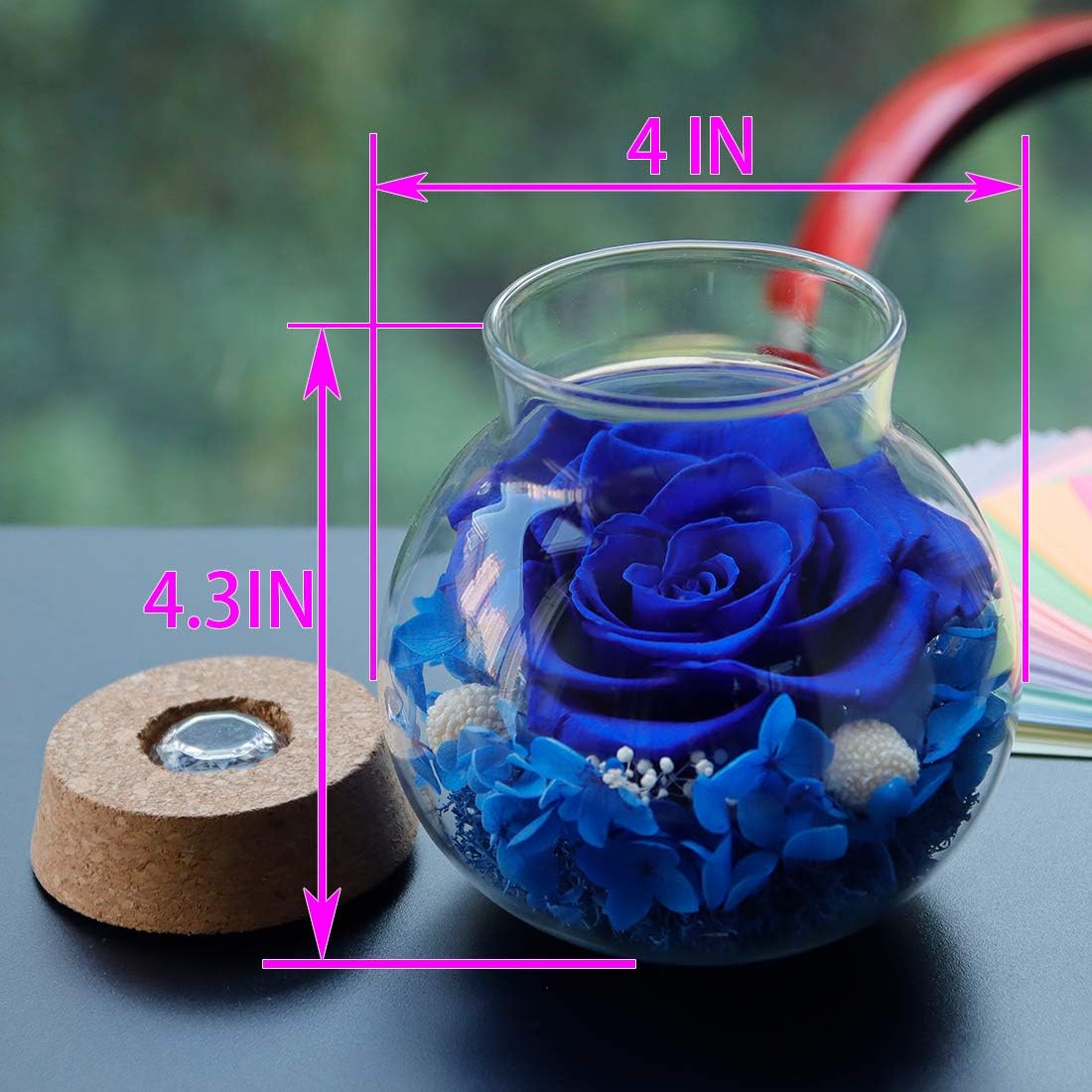 Apragaz Preserved Real Roses with Colorful Mood Light Wishing Bottle, Eternal Rose，Never Withered Flowers, in glass,Table Decor,Christmas Anniversary Valentine's, Blue 4.3inch, 1pcs
