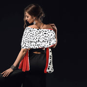 Apragaz Dalmatian Shawl, Halloween Costume Women Black and White Coat with 1920s Red Gloves, Faux Dalmatian Scarf for Halloween Cosplay Party