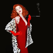 Halloween Costume Women, Halloween Costume for Women with Dalmatian Shawl, 1920s Red Gloves and Long Plastic Holder, Dalmatian Costume Women Coat Jacket for Adult Cosplay Party