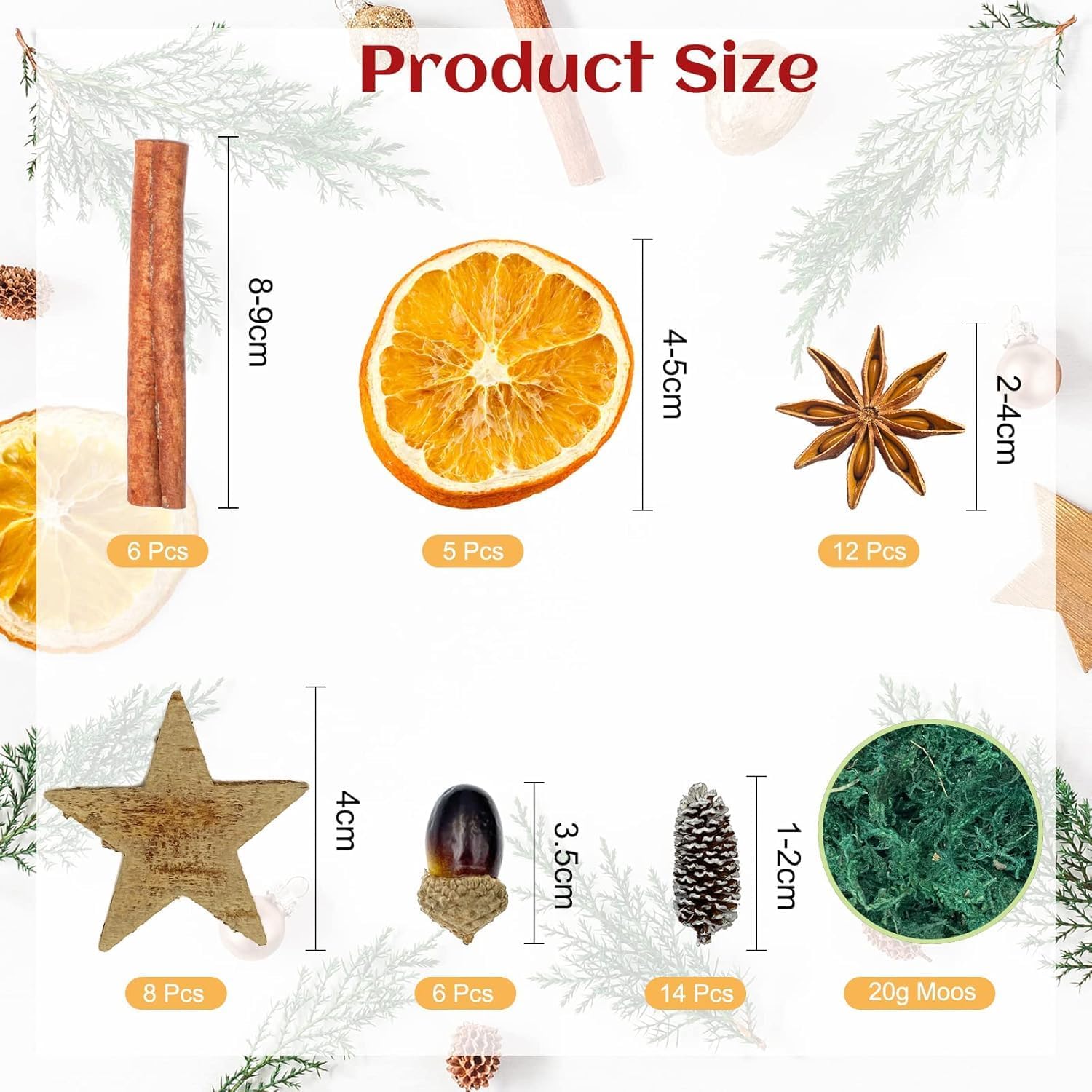 Christmas Potpourri Bowl Filler, 6.09 OZ Christmas Bowl Filler, Dried Orange Slices Cinnamon Scented Potpourri, Holiday Dark Green Moss Potpourri Bowl Filler Xmas Table Centerpiece Decor (Dark Green)