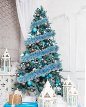 White and Light Blue Tinsel Garland, 19.68 Ft Christmas Tinsel Garland, Shiny Metallic Foil Tinsel for Xmas Tree, Party, Wedding, Winter Wonderland Decorations
