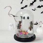 Ghost Halloween Decor, Light Up Ghost in Glass Cloche, Light Up Halloween Decorations Indoor, Cute Ghost with Light for Halloween Gifts Spooky Gift, Goth Gift, Pet Ghost, Desk Buddy
