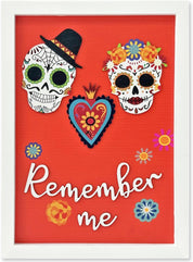 Dia De Los Muertos Decorations, Day of the Dead Decorations, Recuerdame Dia de Los Muertos Wood Sign for Ofrenda, 3D Sugar Skull for dia de los muertos altar(Framed, 8x12 Inch)