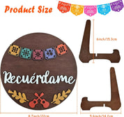Day of the Dead Decorations, Dia De Los Muertos Decorations, Recuerdame Dia de Los Muertos Wood Sign for Ofrenda, Round Altar De Muertos Decorations with Small Wood Stand for Halloween Party