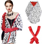 Apragaz Dalmatian Shawl, Halloween Costume Women Black and White Coat with 1920s Red Gloves, Faux Dalmatian Scarf for Halloween Cosplay Party