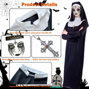4pcs Nun Halloween Costume, Nun Costume Adult Women Accessories with Nun Headpiece Nun Cross Nun Rhinestone Tattoo and Nun Outfit Women for Halloween Party Cosplay , Carnival Theme Party Costumes