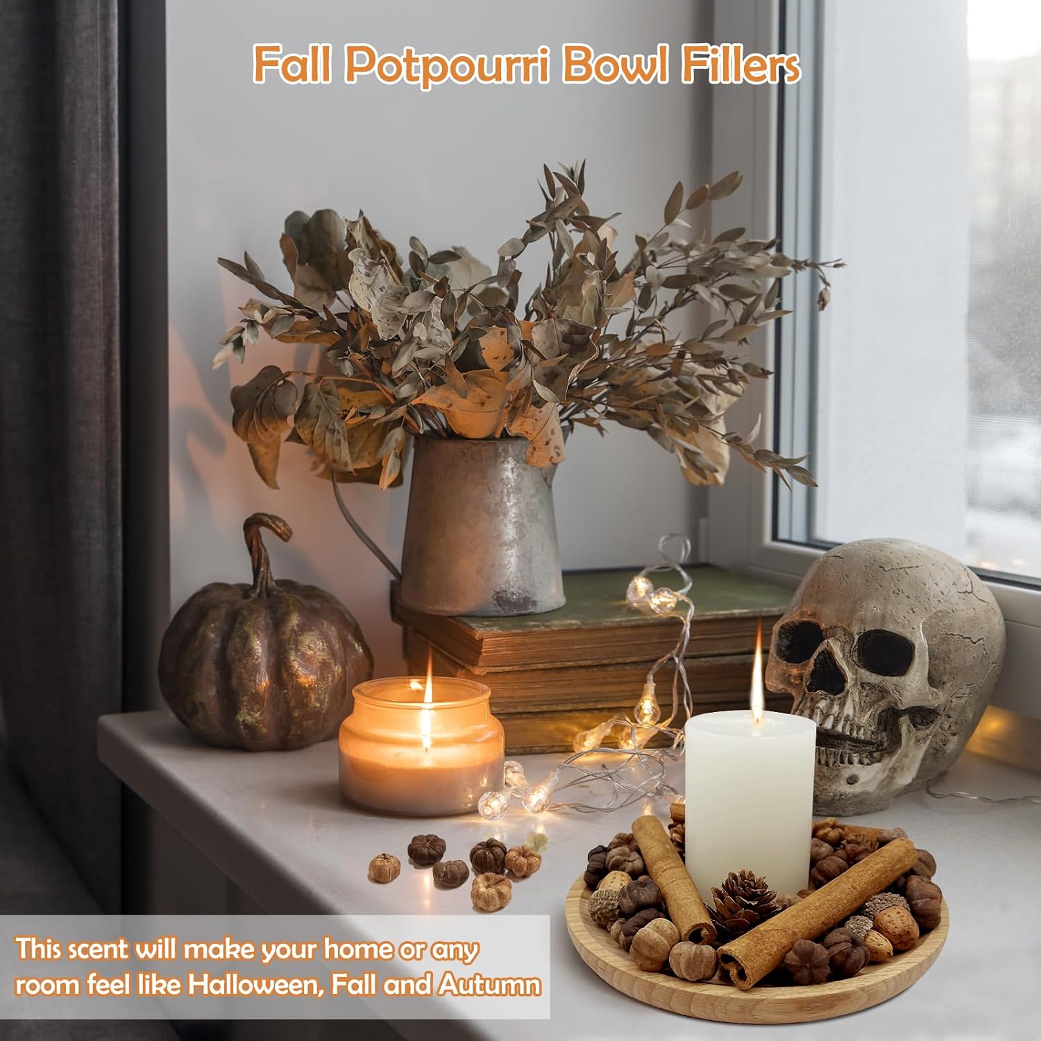 Fall Potpourri with Mini Pumpkin*25g, Cinnamon Stick*10 PCS, Larch Cones*15 PCS, Acorns*10PCS, Perfect Fall Potpourri Bowl Filler, Fall Farmhouse Harvest Decor Christmas Thanksgiving Autumn Potpourri