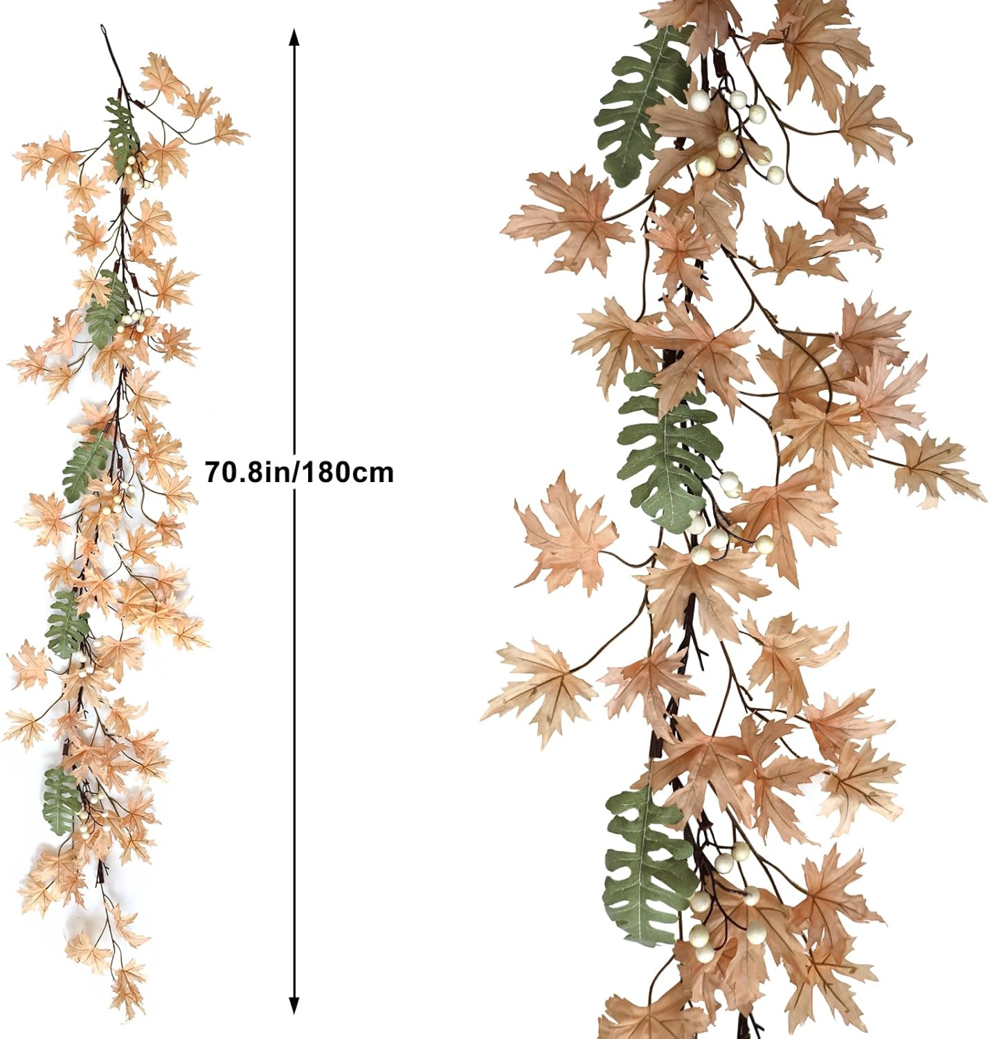 Apragaz Fall Garland - 6 ft Artificial Fall Leaves Garland with White Berries - Rustic Thanksgiving & Halloween Decor for Mantel, Fireplace, Porch, Indoor & Outdoor Home Decoration