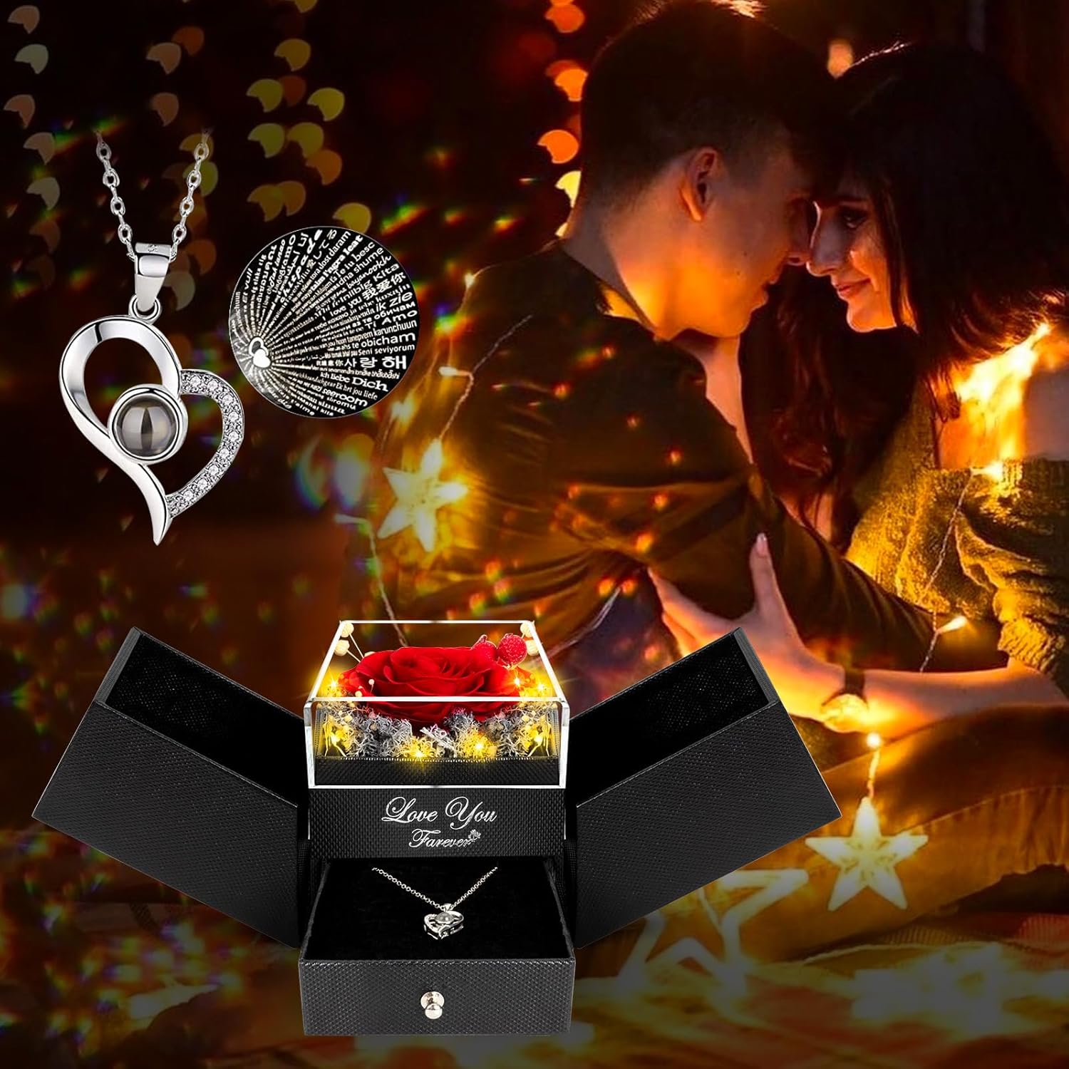 Apragaz Preserved Red Real Rose-Eternal Flowers Rose Gifts for Mom Grandma Wife Girlfriend on Mothers Day Birthday Valentines Christmas Anniversary Romantic Gifts for Her with I Love You Necklace-Flowers In a Box