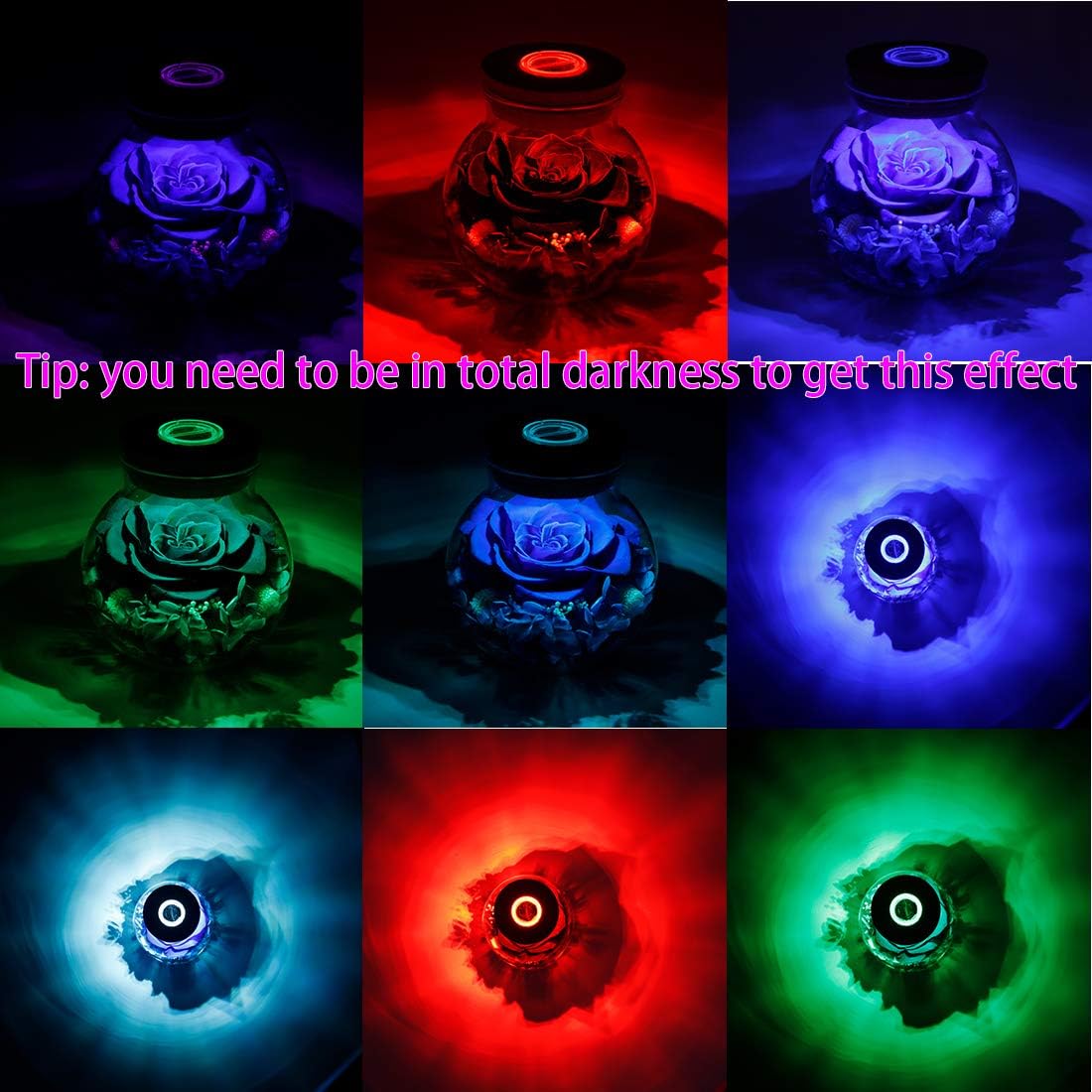 Apragaz Preserved Real Roses with Colorful Mood Light Wishing Bottle, Eternal Rose，Never Withered Flowers, in glass,Table Decor,Christmas Anniversary Valentine's, Blue 4.3inch, 1pcs
