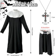4pcs Nun Halloween Costume, Nun Costume Adult Women Accessories with Nun Headpiece Nun Cross Nun Rhinestone Tattoo and Nun Outfit Women for Halloween Party Cosplay , Carnival Theme Party Costumes