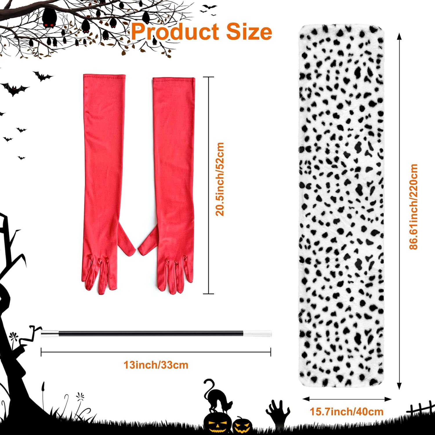 Halloween Costume Women, Halloween Costume for Women with Dalmatian Shawl, 1920s Red Gloves and Long Plastic Holder, Dalmatian Costume Women Coat Jacket for Adult Cosplay Party
