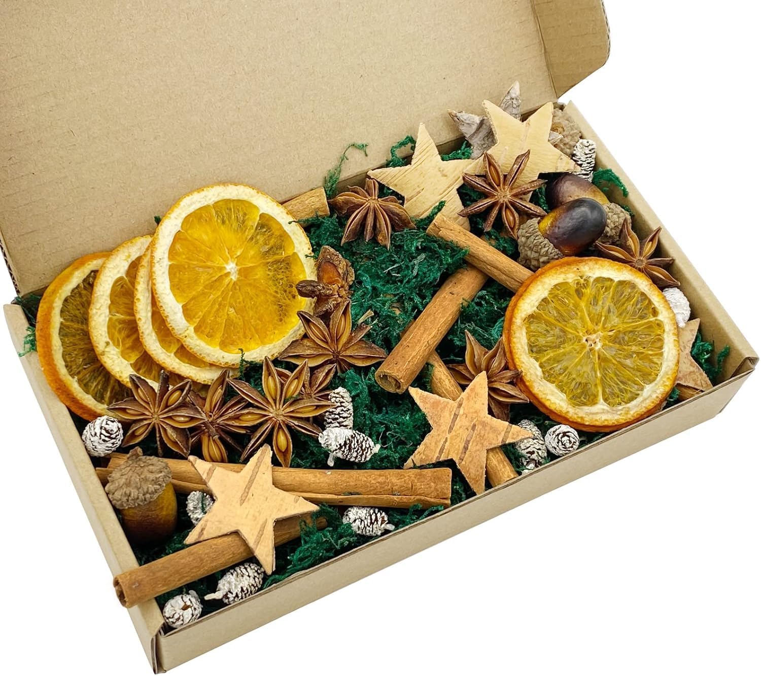 Christmas Potpourri Bowl Filler, 6.09 OZ Christmas Bowl Filler, Dried Orange Slices Cinnamon Scented Potpourri, Holiday Dark Green Moss Potpourri Bowl Filler Xmas Table Centerpiece Decor (Dark Green)