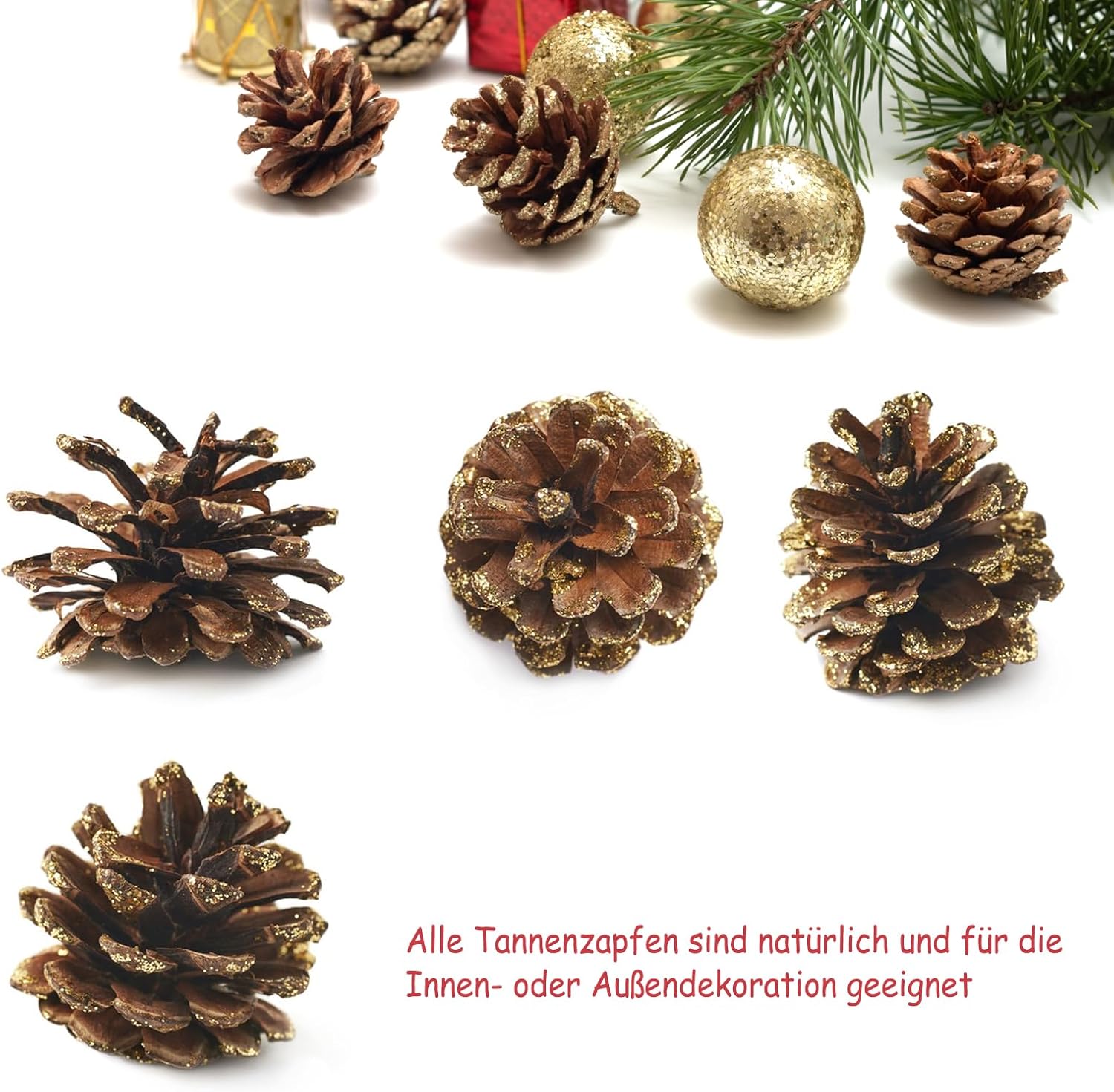 30pcs Christmas Large Pine Cones with Gold Glitter, 1.2-2 inch Natural Pinecones for Decorating, Pine Cones Decorations for Fall, Christmas DIY Crafts,Vase & Bowl Filler,Home Decor,Thanksgiving,Winter
