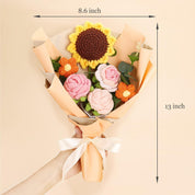 Completed Crochet Flowers Bouquet, Handmade Knitted Bouquet, Crochet Bouquet Kit Knitted Fake Sunflower Rose Daisy for Mother's Day Birthday Wedding Home Decor or Mom