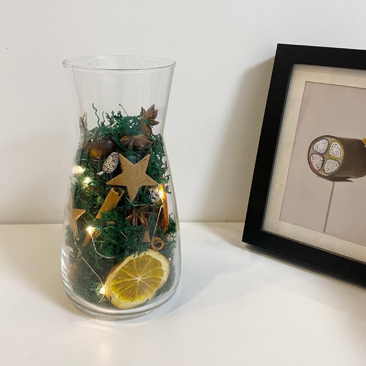 Christmas Potpourri Bowl Filler, 6.09 OZ Christmas Bowl Filler, Dried Orange Slices Cinnamon Scented Potpourri, Holiday Dark Green Moss Potpourri Bowl Filler Xmas Table Centerpiece Decor (Dark Green)