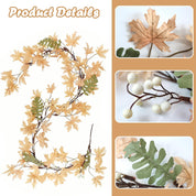 Apragaz Fall Garland - 6 ft Artificial Fall Leaves Garland with White Berries - Rustic Thanksgiving & Halloween Decor for Mantel, Fireplace, Porch, Indoor & Outdoor Home Decoration