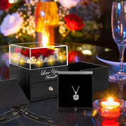Apragaz Preserved Red Real Rose with Heart I Love You Necklace -Eternal Flowers Rose Birthday Gifts for Women Her Mom Wife Girlfriend Grandma on Valentines Mothers Day Christmas Anniversary Romantic-Red-Flowers In a Box-Made Of Real Nature Fresh Flowers