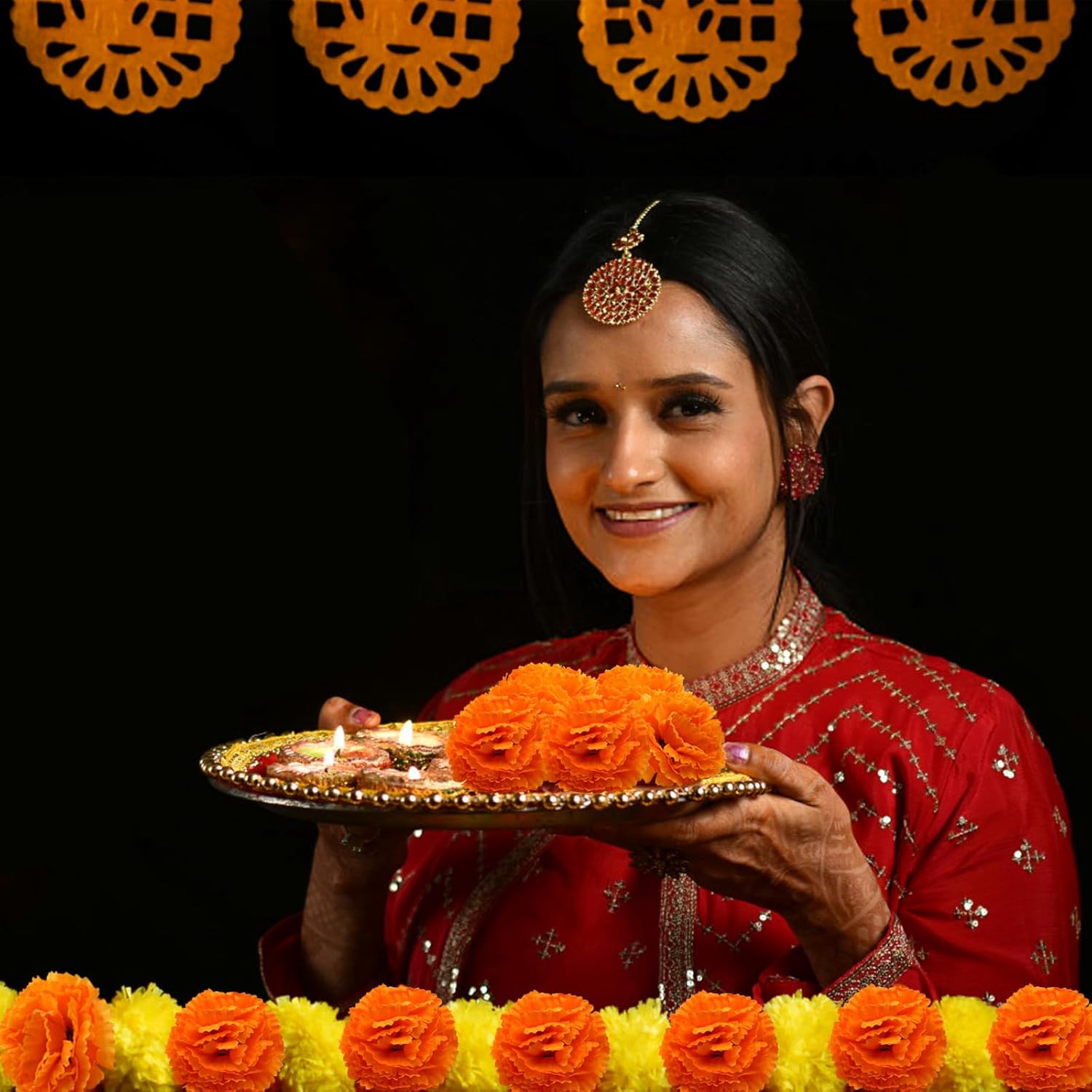 50Pcs Marigold Flowers Heads with Stems, Silk Marigolds Artificial Flowers for Dia De Los Muertos, Orange Cempasuchil Flower Bulk for Day of the Dead Altar Ofrenda, Diwali, Party, Halloween,Home Decor