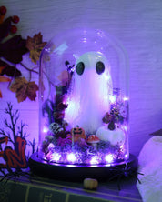 Ghost Halloween Decor, Light Up Ghost in Glass Cloche, Light Up Halloween Decorations Indoor, Cute Ghost with Light for Halloween Gifts Spooky Gift, Goth Gift, Pet Ghost, Desk Buddy