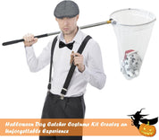 5 Pieces Dog Catcher Costume Men Include Herringbone Tweed Flat Cap, Adjustable Suspender and Dog Catcher Net Dalmatian Dog Catcher Costume for Adult Couple Men Halloween Cosplay Party