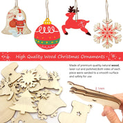 80 Pcs Wooden Christmas Ornaments for Crafts, 8 Styles Unfinished Wood Ornaments With Pens, Gem and Star Stickers, Blank Wood Christmas Tree Ornaments for Kids Adults DIY Craft Xmas Hanging Decoration