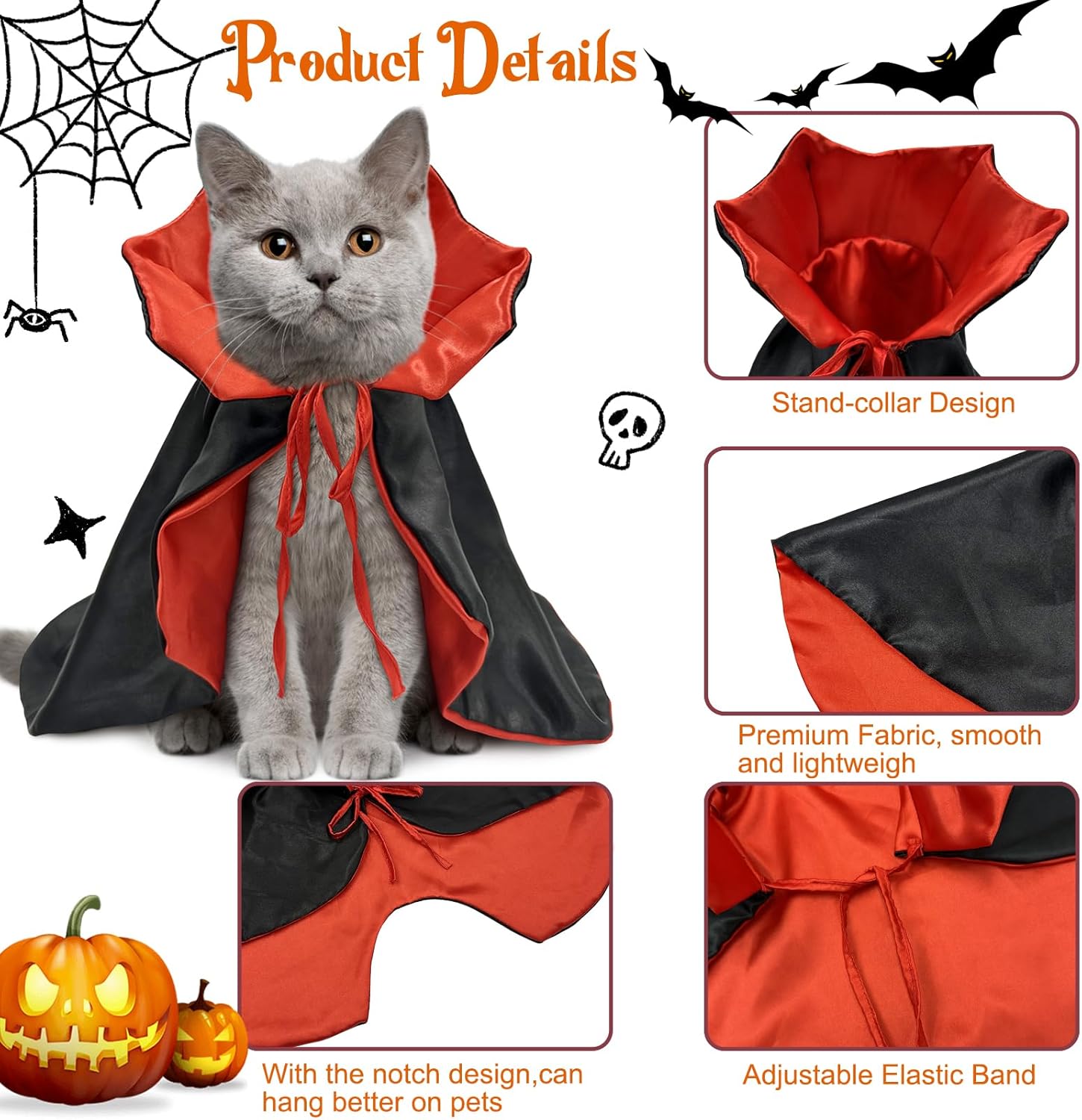 Halloween Costumes for Dogs, Vampire Cloak for Cat, Comfortable Soft Dog Witch Clothes, Red & Black Dog Cape Costume for Small Medium Cat Puppy,Funny Dog Role Play Witch Costumes for Halloween Party
