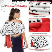 Apragaz Dalmatian Shawl, Halloween Costume Women Black and White Coat with 1920s Red Gloves, Faux Dalmatian Scarf for Halloween Cosplay Party