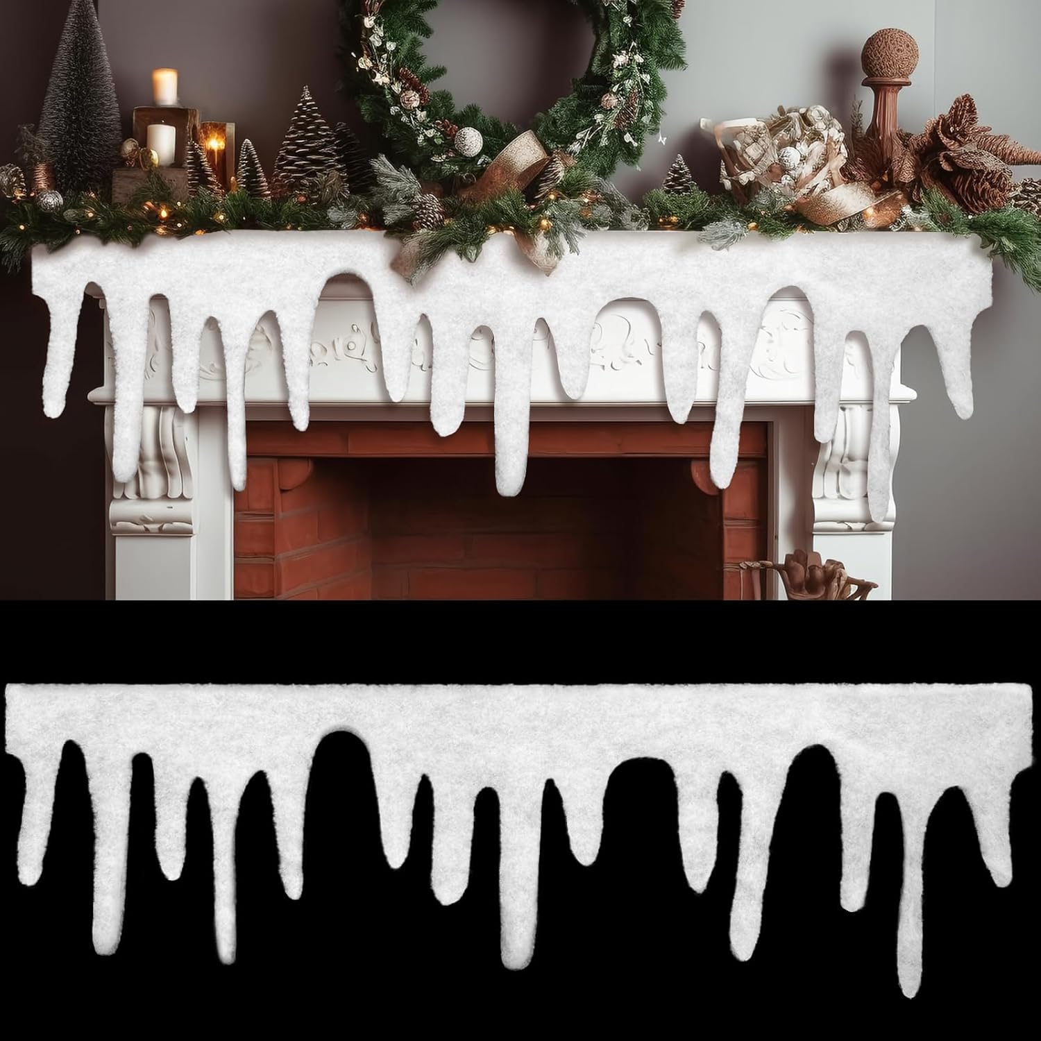 Apragaz 4 Packs Christmas Fake Snow Blanket, Icicle Artificial Snow Fireplace Blanket Roll, Icicle Snow Cover Blanket for Mantle Cover for Village Decoration, 14 * 47 Inches Xmas Holiday Décor