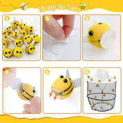 Apragaz 56pcs Beekeeper Set Including 2 Beekeeper Hats with Veil, 24 Wool Felt Bees, 30 Double-Sided Adhesive Dots- Couples Halloween Costumes for Mens and Women's Bee Keeper Costume Supplies