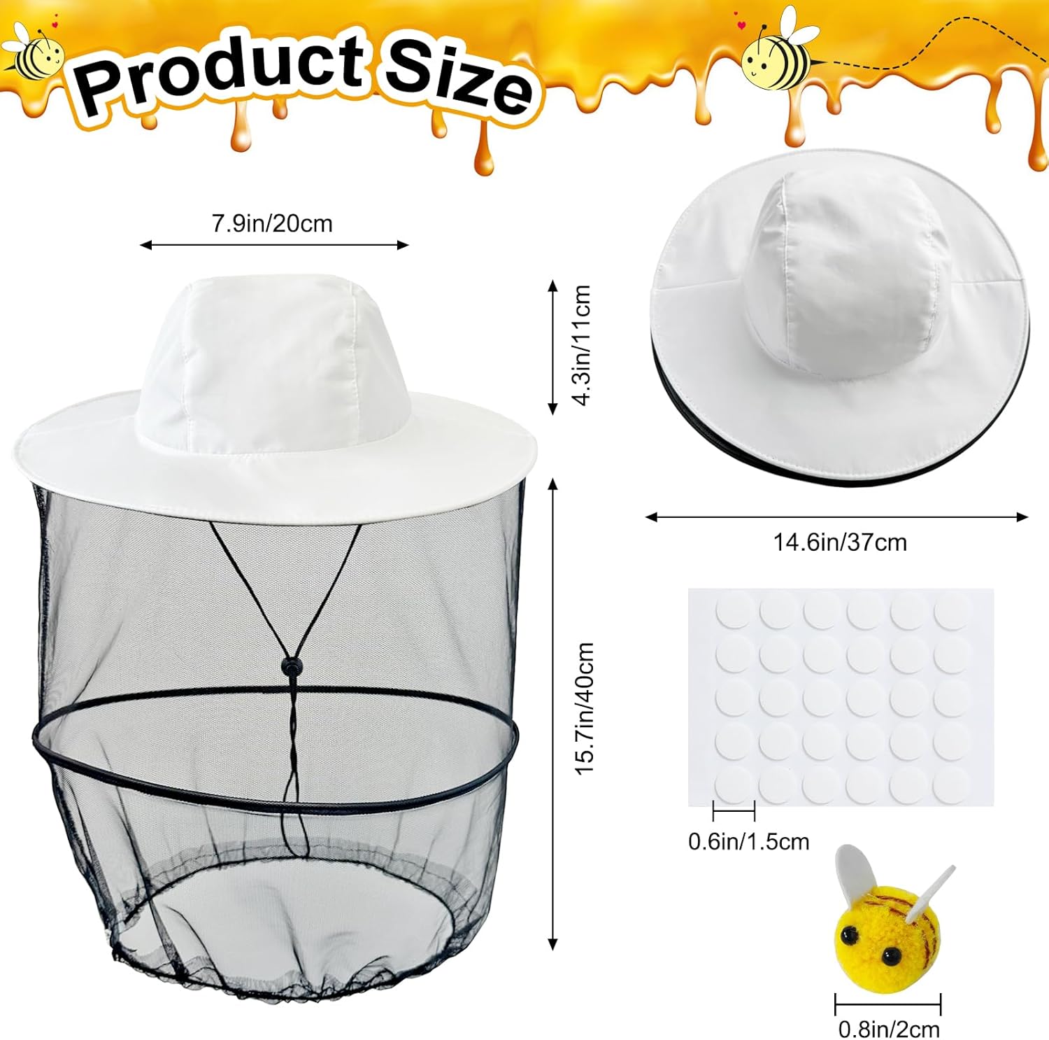 Apragaz 56pcs Beekeeper Set Including 2 Beekeeper Hats with Veil, 24 Wool Felt Bees, 30 Double-Sided Adhesive Dots- Couples Halloween Costumes for Mens and Women's Bee Keeper Costume Supplies
