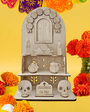 Day of The Dead Decorations, Dia De Los Muertos Altar with Altar Supplies 25pcs Log Coloured Wood Blocks and 12 Coloured Pencils, Ofrenda Altar for Dia De Los Muertos Decorations