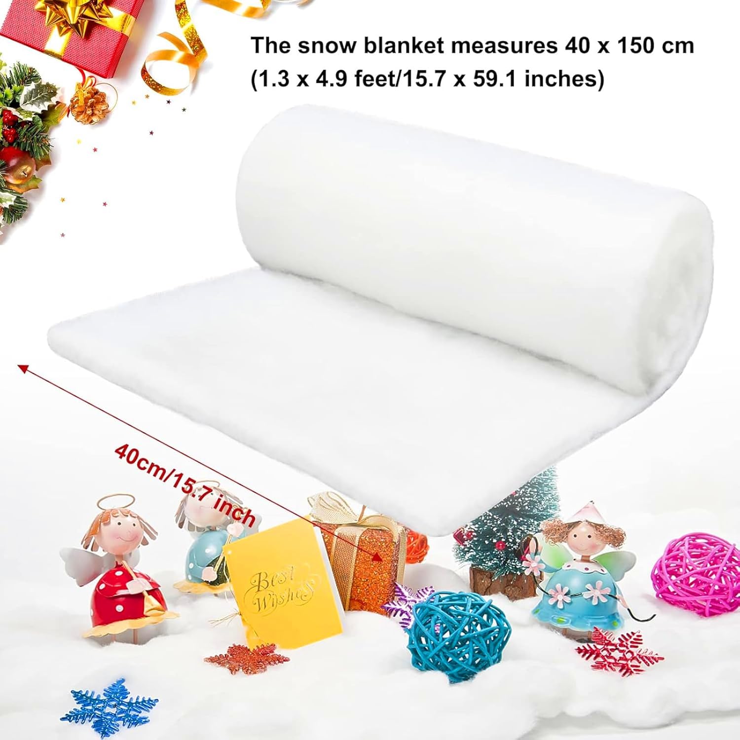 Christmas Snow Blanket Roll, 15.7 Inch x 5 Feet Fake Snow Blanket for Christmas Village, Thick White Soft Fluffy Snow Artificial Snow Blankets for Xmas Tree, Mantle, Winter Wonderland Party (1 Pack)
