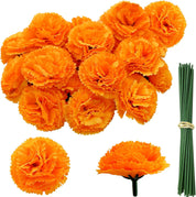 50Pcs Marigold Flowers Heads with Stems, Silk Marigolds Artificial Flowers for Dia De Los Muertos, Orange Cempasuchil Flower Bulk for Day of the Dead Altar Ofrenda, Diwali, Party, Halloween,Home Decor