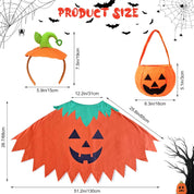 Apragaz 3 Pcs Pumpkin Costume Woman, Adult Pumpkin Poncho With Headband and Candy Bag, Easy and Funny Halloween Costumes for Women