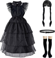 Halloween Costumes for Girls with Black Dress,Wig,Socks,Belt,Black Girls Halloween Costumes,Costumes for Girls
