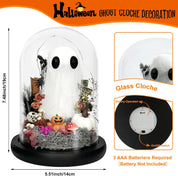 Ghost Halloween Decor, Light Up Ghost in Glass Cloche, Light Up Halloween Decorations Indoor, Cute Ghost with Light for Halloween Gifts Spooky Gift, Goth Gift, Pet Ghost, Desk Buddy