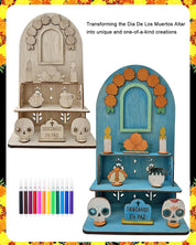 Day of The Dead Decorations, Dia De Los Muertos Altar with Altar Supplies 25pcs Log Coloured Wood Blocks and 12 Coloured Pencils, Ofrenda Altar for Dia De Los Muertos Decorations