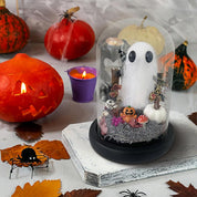 Ghost Halloween Decor, Light Up Ghost in Glass Cloche, Light Up Halloween Decorations Indoor, Cute Ghost with Light for Halloween Gifts Spooky Gift, Goth Gift, Pet Ghost, Desk Buddy