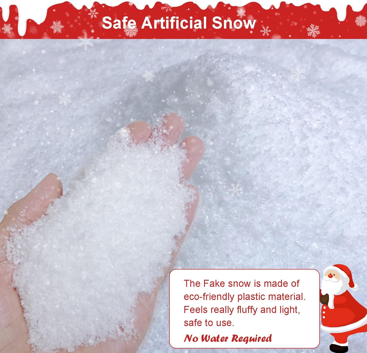 Apragaz 10 Ounces Christmas Fake Snow, Artificial Fake Snow for Christmas Village, Indoor Fake Snow Decoration Dry Plastic Snowflakes Faux Snow for Xmas Tree Crafts Winter Holiday Displays