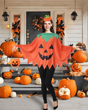 Apragaz 3 Pcs Pumpkin Costume Woman, Adult Pumpkin Poncho With Headband and Candy Bag, Easy and Funny Halloween Costumes for Women