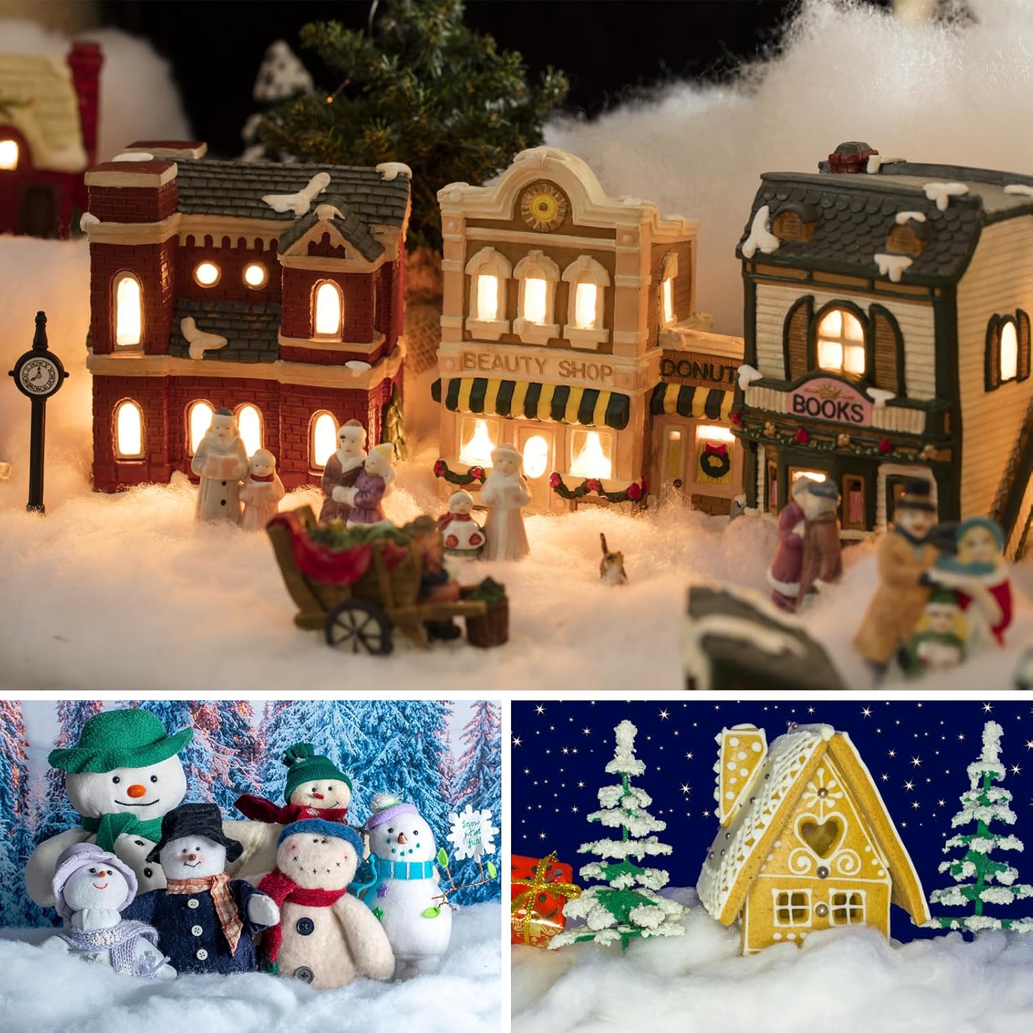 Apragaz Christmas Fake Snow Decoration, Fiber Cotton Snow Fluffy Indoor Snow, Artificial Snow for Christmas Village or Nativity Set, Flame Resistant Crafts Snow for Christmas Decoration(11.28 OZ)