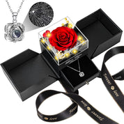 Apragaz Preserved Red Real Rose with Heart I Love You Necklace -Eternal Flowers Rose Birthday Gifts for Women Her Mom Wife Girlfriend Grandma on Valentines Mothers Day Christmas Anniversary Romantic-Red-Flowers In a Box-Made Of Real Nature Fresh Flowers