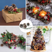 20pcs Christmas Pine Cones Picks Decorations, 2 inch Snow Pinecone Picks, Natural Pine Cones with Wired Stems for Xmas Tree, Floral Arrangements, Wreath, Crafts, Garland, Holiday Home Party Decorating