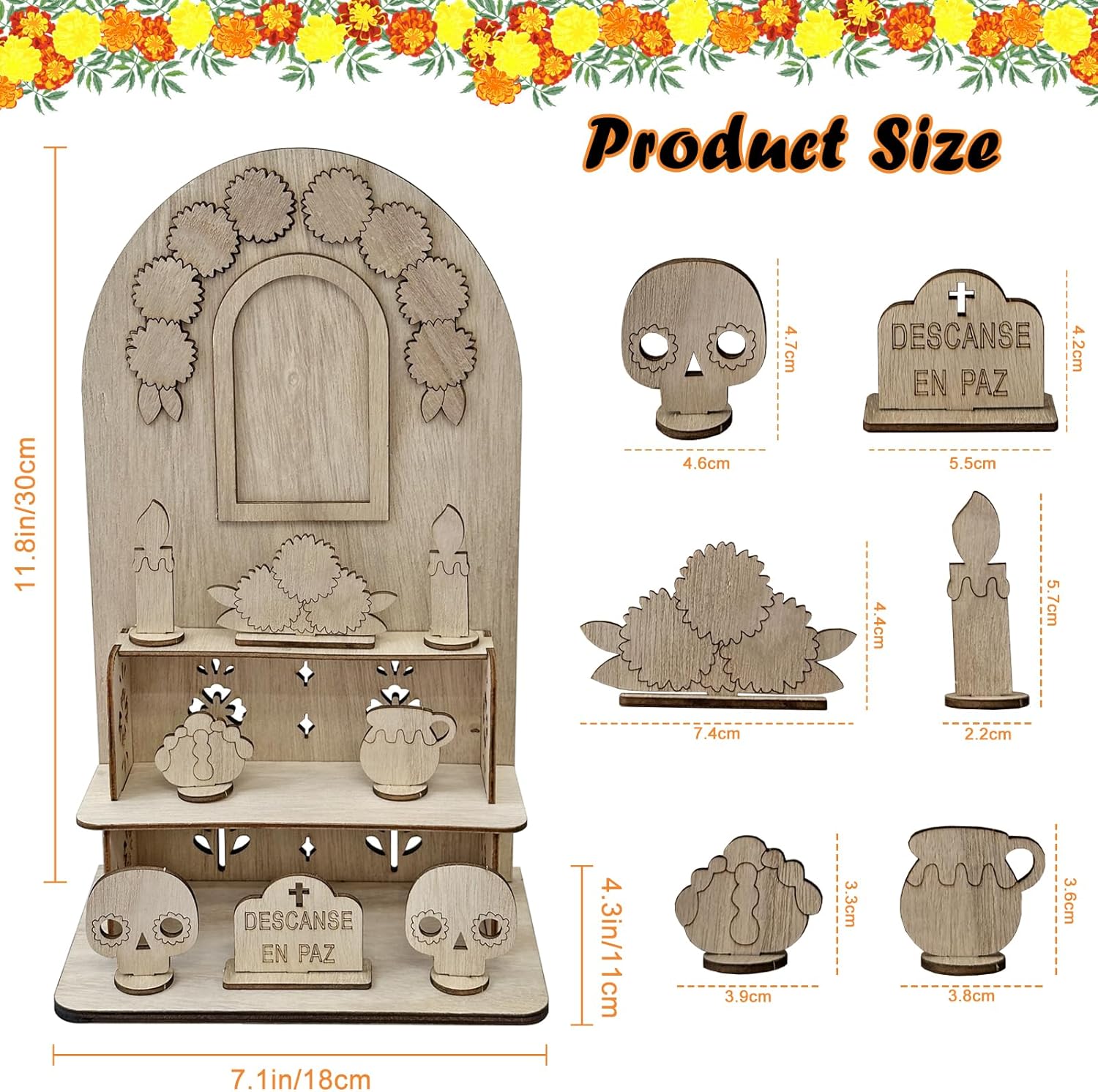 Day of The Dead Decorations, Dia De Los Muertos Altar with Altar Supplies 25pcs Log Coloured Wood Blocks and 12 Coloured Pencils, Ofrenda Altar for Dia De Los Muertos Decorations