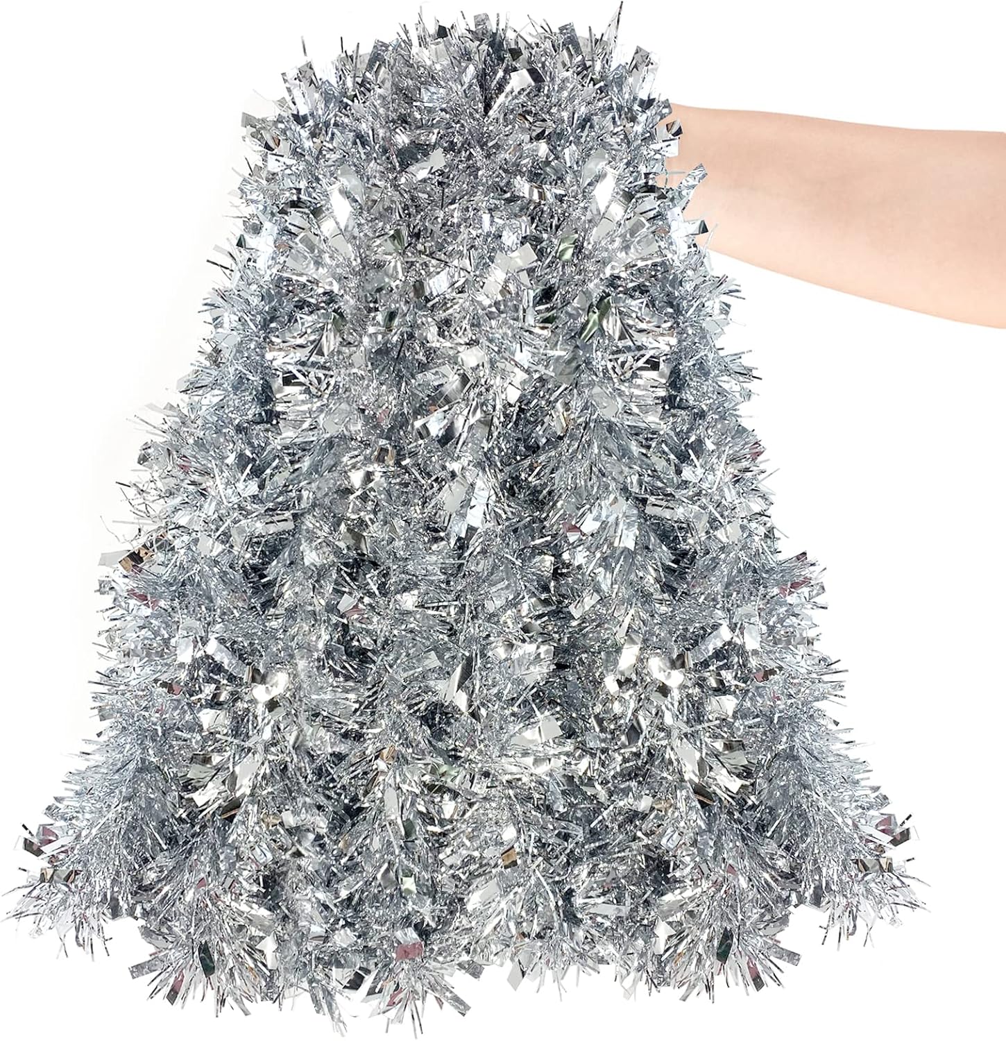 Apragaz Christmas Tinsel Garland - Silver Tinsel Garland- 6m, Metallic Tinsel Twist Garland Christmas Decoration for Christmas Trees, Parties, Weddings, and DIY Crafts