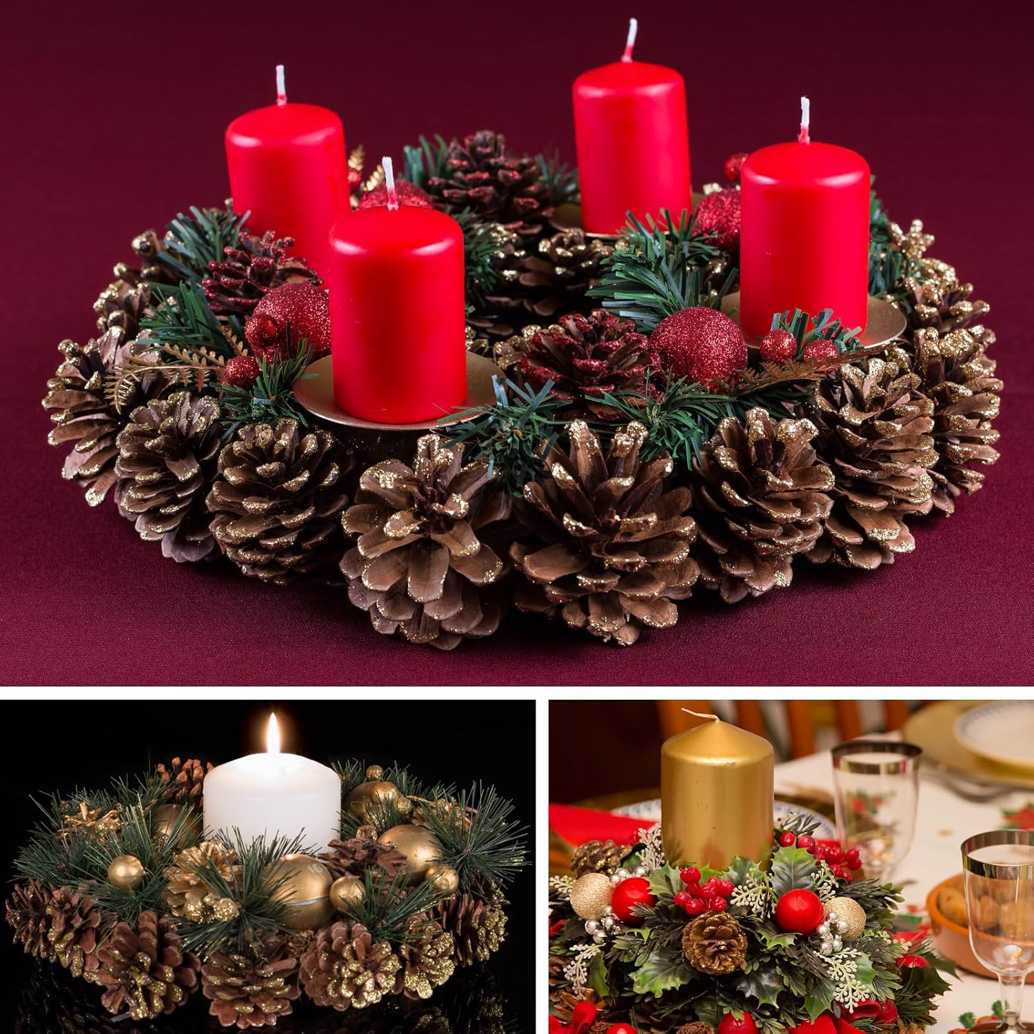 30pcs Christmas Large Pine Cones with Gold Glitter, 1.2-2 inch Natural Pinecones for Decorating, Pine Cones Decorations for Fall, Christmas DIY Crafts,Vase & Bowl Filler,Home Decor,Thanksgiving,Winter